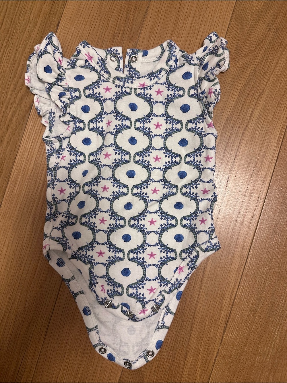 Hill House White, Blue & Pink Floral Ruffle-Sleeve Baby Bodysuit